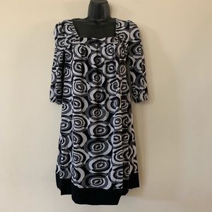 Marc Jacobs Black and White Geometric Circle Square Neck Tunic Dress